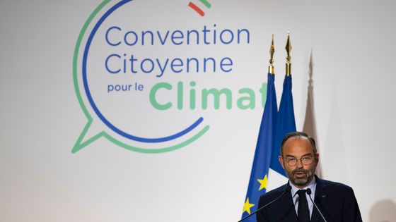 Le Premier Ministre Edouard Philippe lors de son discours inaugural à la Convention Citoyenne pour le Climat, en octobre 2019 ©AFP - Ian Langson