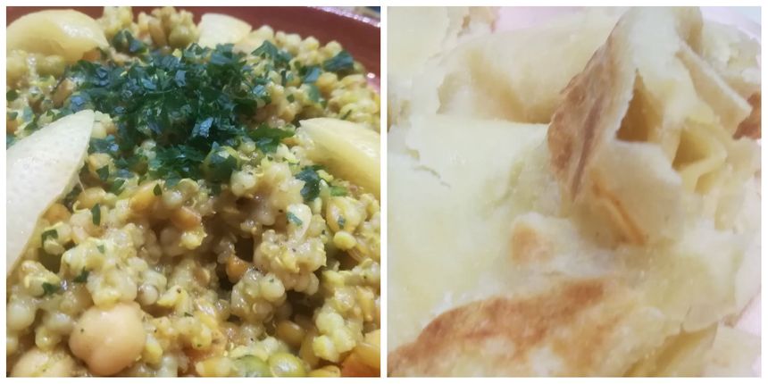 Plat végétal et sans gluten accompagné de msemmen de notre chef Mama