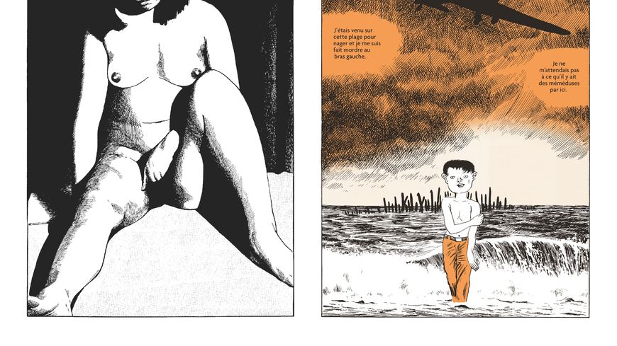 Deux planches extraites de La Vis, de Yoshiharu Tsuge, un récit de 1968, devenu majeur au Japon, édité pour la première fois en France en 2019 et en partie visible au Musée d'Angoulême jusqu'au 15 mars