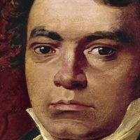 Italy, Bologna, Portrait of Ludwig van Beethoven, detail UNSPECIFIED - CIRCA 1986: Germany - 18th-19th century. Portrait of Ludwig van Beethoven (Bonn, 1770 - Vienna, 1827