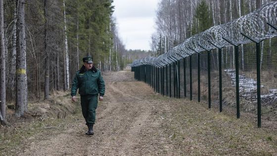 Un garde-frontière le long de la délimitation entre la Lituanie et la Russie, près de la localité de Pasiene (Lettonie) ©Corbis - Wojtek Radwanski