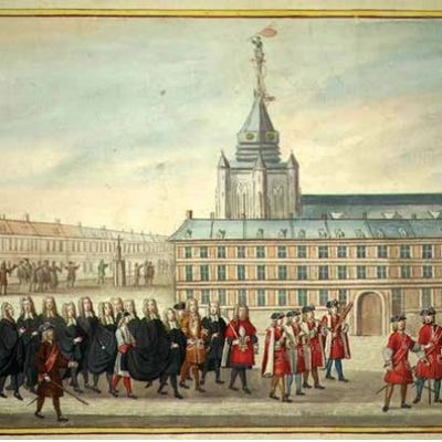 Procession avec l’échevinage et le maire, 1729 tiré de Description des réjouissances qui se sont faites en la Ville de Lille, le 29 septembre et jours suivants pour la naissance de Monsieur le Dauphin