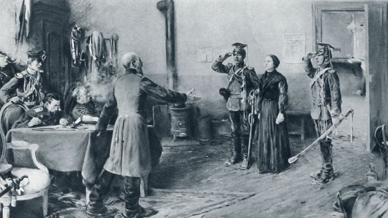 Cette peinture d’Ernest Jean Delahaye (1910) rend hommage à Juliette Dodu, première femme à recevoir la Légion d’honneur à titre militaire. ©Getty - Universal Images Group