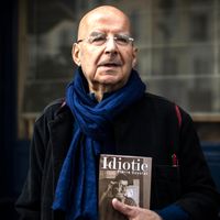 Pierre Guyotat lors de l'attribution du prix Medicis pour son livre "Idiotie" en 2018