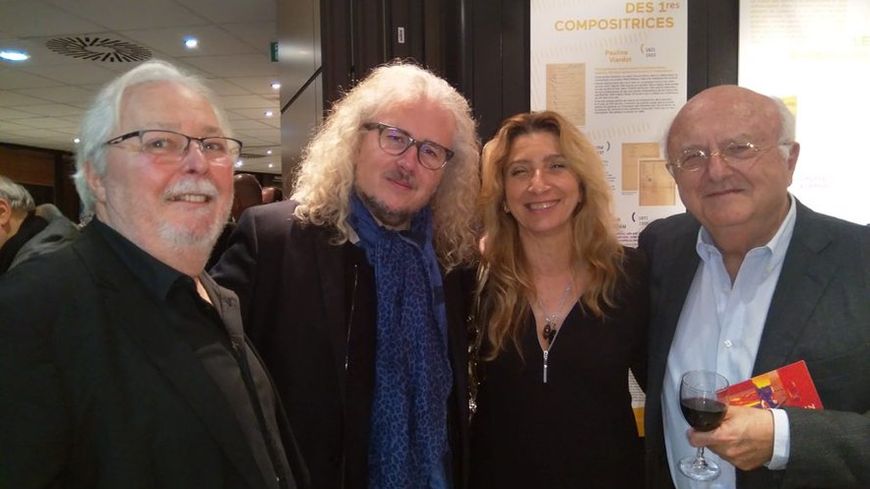 21 novembre 18 à La Sacem (92) Parution du livre "Les arrangeurs de la chanson française" : Roger Loubet, Yvan Cassar, Yona Pax, Vladimir Cosma (g. à d.)