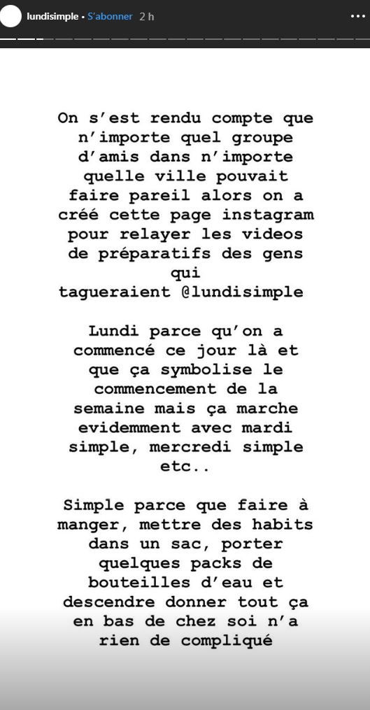 Capture d'écran story Instagram @lundisimple