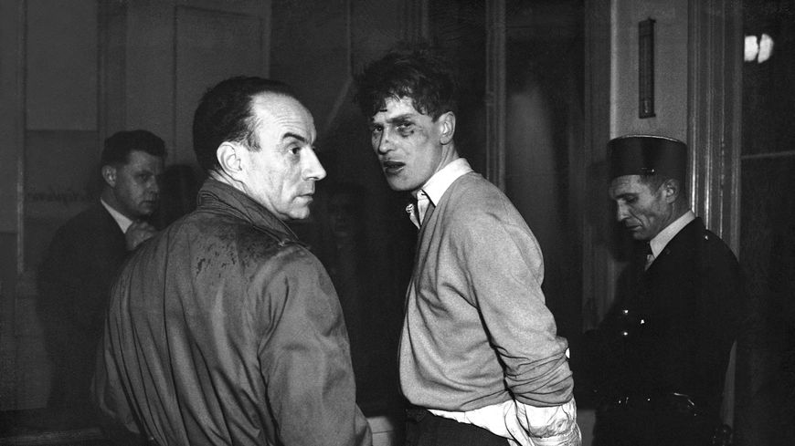 Jacques Fesch, lors de son arrestation le 25 février 1954, pour avoir braqué un agent de change et tué un policier dans le quartier de la Bourse à Paris