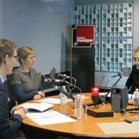 France Musique, studio 361... Thierry Favier, Sophie Hache & le producteur Philippe Venturini (g.à d.)