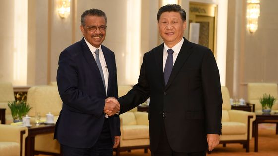 Le directeur général de l'Organisation mondiale de la santé, Tedros Adhanom, et le président chinois Xi jinping à Pékin le 28 janvier 2020. ©AFP - Naohiko Hatta