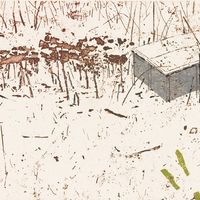 Anna Metz, Potager, hiver, 2002 Eau-forte imprimée en couleurs. – 105 × 135 mm. Collection de l’artiste