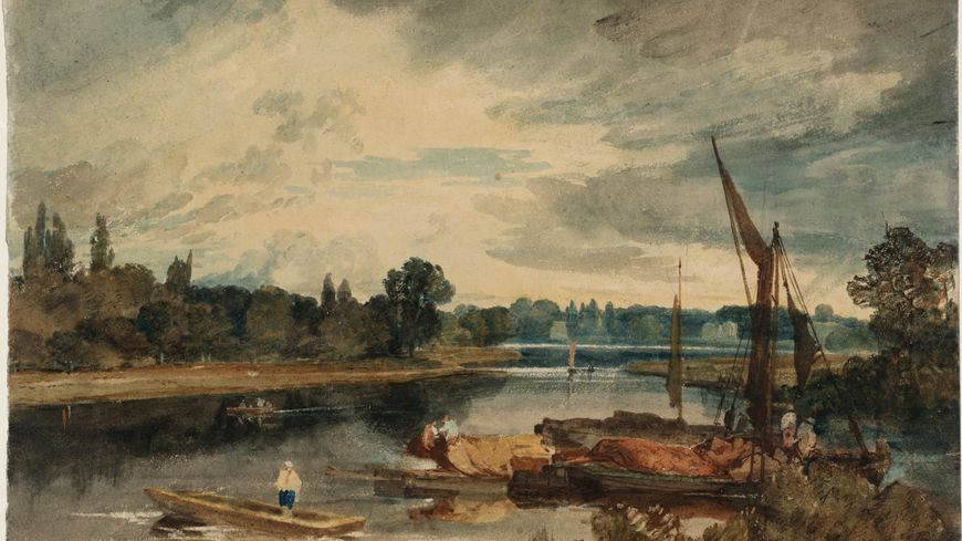J M W Turner (1775 – 1851) La Tamise près d’Isleworth barque et péniches au premier plan 1805