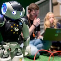 Présentation du robot Nao lors de la Journée de l'Intelligence Artificielle sur la campus digital de Hambourg (21/11/2019)