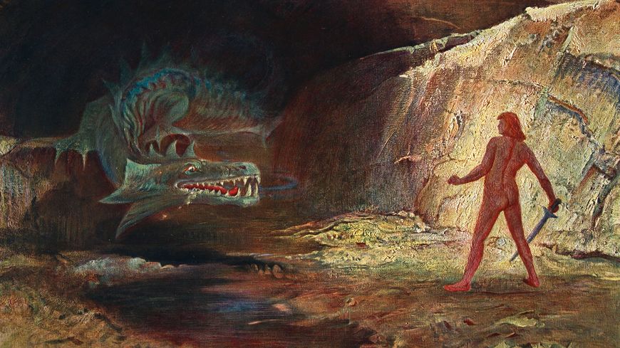 La confrontation dans l'opéra « Siegfried » entre Siegfried et Fafner, le géant transformé en dragon en possession de l'anneau après avoir tué son frère Fasolt