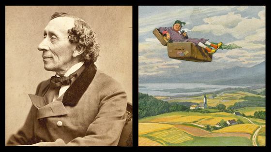 Hans Christian Andersen © Thora Hallager / Wikimedia Commons (DP) | illustration du conte "Le coffre volant" (Der fliegender Koffer") © Ullstein Bild / Getty