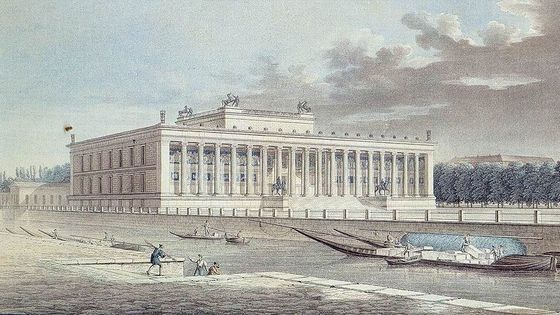Berlin, le musée royal, "Altes Museum" par Friedrich Thiele 1830 (eau-forte) - Friedrich Thiele / Wikicommons