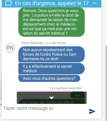Question posée sur le tchat mis en place par la police nationale
