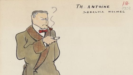 Firmin Gémier et Yvonne de Bray dans "Sherlock Holmes" de Pierre Decourcelle / dessin de Yves Marevéry, 1907. - Gallica, BNF, Domaine Public