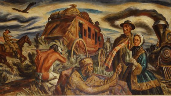 Peinture représentant des pionniers du Kansas (U.S. Courthouse) - Getty