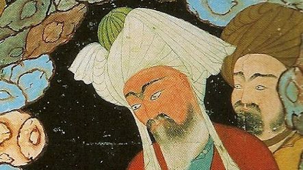 Mahomet et Abou Bakr As-Siddiq* dans la grotte. Miniature turque datant du 17e siècle. Dresde, Bibliothèque nationale de Saxe