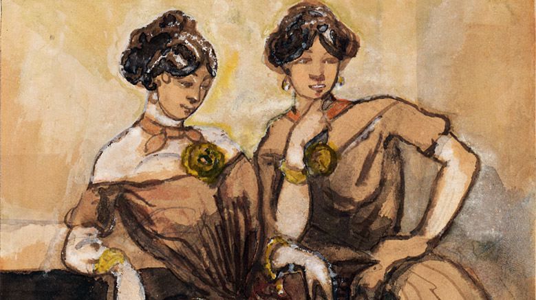 Aquarelle de Constantin Guys, peintre et croqueur de scènes parisiennes, à qui Baudelaire consacre son recueil Le Peintre de la vie moderne