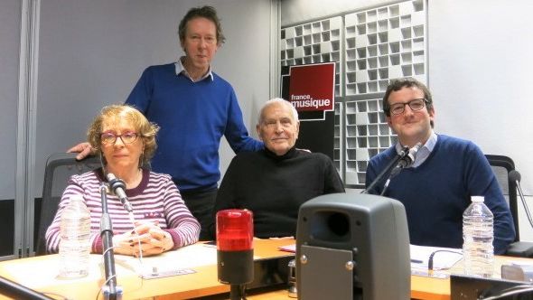France Musique, studio 361... Claudine Meunier, Benoît Duteurtre, Jean-Claude Briodin, Rémi Carémel (g; à d.)