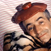 Louis de Funes sur le tournage du film "Fantomas contre Scotland Yard".