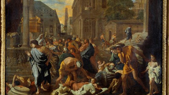 "La Peste d'Asdod dit les Philistins frappes de la Peste" Peinture de Nicolas Poussin (1594-1665) 17eme siecle Dim. 1,4x1,9 m Paris, musee du Louvre ©AFP - Photo Josse / Leemage