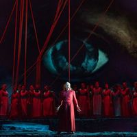 La soprano Anja Kempe, sur la scène du MET à New-York, dans Le Vaisseau Fantôme de R. Wagner (2020).