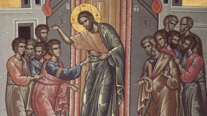 L'attouchement de l'apôtre Thomas des plaies du Christ (icône moderne)