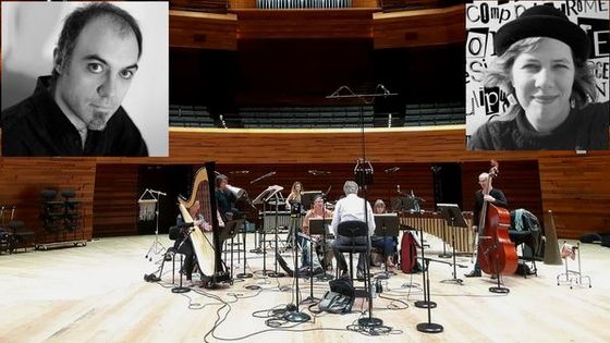 L'ensemble TM+ sous la dir de Laurent Cuniot et Muriel Ferraro à l'Auditorium de RF / En vignette Nicolas Tzortzis par M Zanaria et Camille Bloomfield