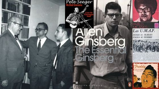 Andrés Segovia, Julian Orbon & Rafael Puyana à New York au début des années 50 / CD Pete Seeger / Allen Ginsberg © Pe,guin Books / LP Pablo Milanes/article sur les camps de l'UMAP (presse cubaine)/CD Freddy