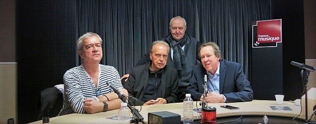 France Musique, studio 131... Pierre Adenot, Jean-Claude Petit, Serge Elhaïk & Benoît Duteurtre (g. à d.)