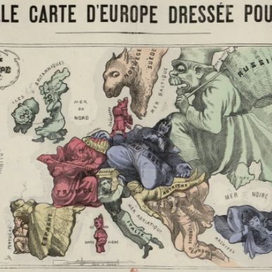 Nouvelle carte d'Europe dressée pour 1870 : carte drôlatique d'Europe. Estampe par Hadol; Marchandeau, 305, rue St Denis