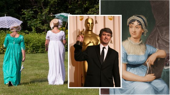 Reconstitution de l'univers de Jane Austen à Hyde Park (Vermont) en 2017, le compositeur Dario Marianelli aux Oscars en 2008, Jane Austen en 1790 ©Getty - Christian Science Monitor & Steve Granitz & Stock Montage