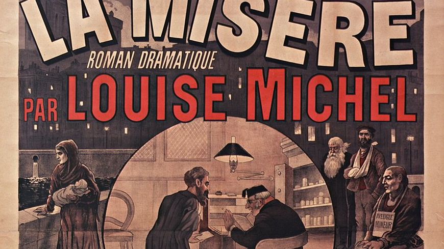 Affiche pour La Misère, roman feuilleton de Louise Michel, 1880