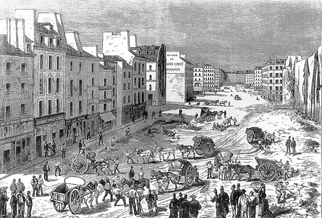 Le boulevard Saint Germain à Paris lors des travaux haussmanniens en 1887 (gravure) Haussmann a changé la physionomie de Paris, son but était de faire disparaître le choléra.