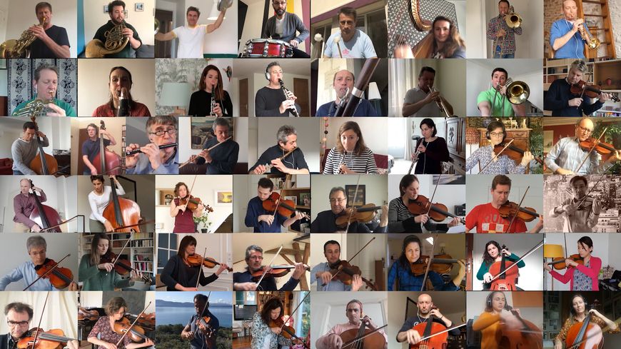 Les musiciens et musiciennes de l'Orchestre National de France jouant ensemble le Boléro de Ravel