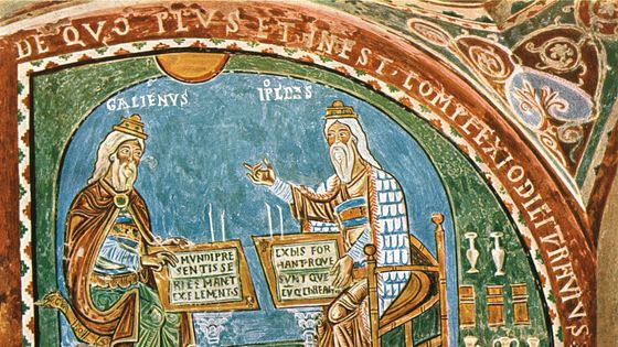 Hippocrate et Galien, fresque du début du XIIIe siècle, dans la crypte de la cathédrale Sainte-Marie, Anagni, Italie ©Getty - The Print Collector / Heritage Images