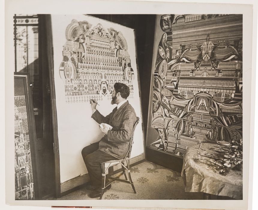 Lesage en train de peindre en public à l’Institut métapsychique international (1927)