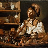 Jeune homme tenant une flûte (Attribué à Louis Finson - 1610- 1621)