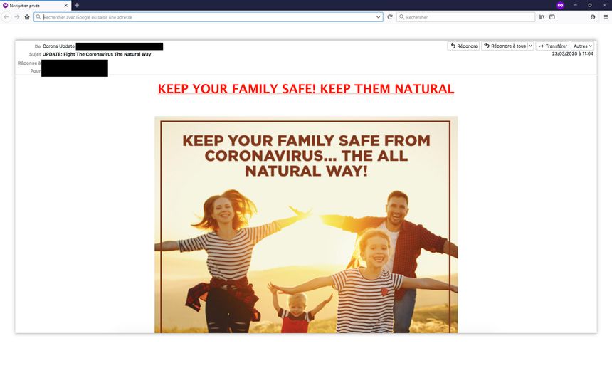 On tente de vendre des produits destinés à "protéger la famille du Coronavirus de manière naturelle"