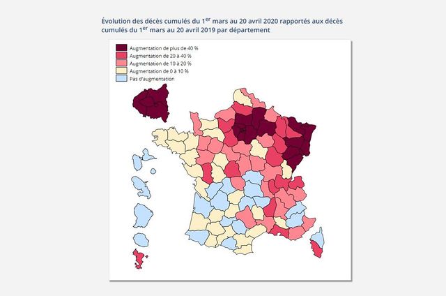 Évolution des décès cumulés du 1er mars au 20 avril 2020