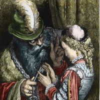 Illustration pour le conte Barbe Bleue de Charles Perrault - gravure de Gustave Doré - XIXème siècle