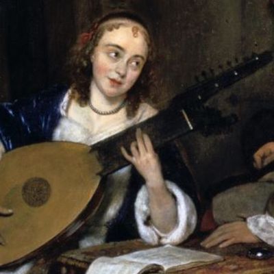 'A Woman Playing the Theorbo-Lute and a Cavalier', c1658. From the Metropolitan Museum of Art, New York, USA.