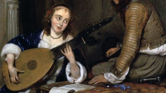 'A Woman Playing the Theorbo-Lute and a Cavalier', c1658. From the Metropolitan Museum of Art, New York, USA. ©Getty - Art Media/Print Collector
