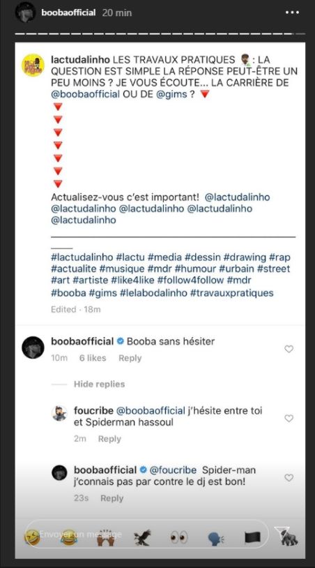 Capture d'écran storie Booba Instagram