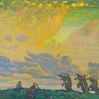 " Le grand Sacrifice". Etude pour le ballet "Le Sacre du Printemps" de Stravinsky, 1910. Peintre : Nicholas Nicholas (1874-1947)