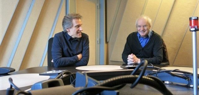 France Musique, studio 152... Le producteur Philippe Venturini & Le compositeur Michel Chion (g. à d.)