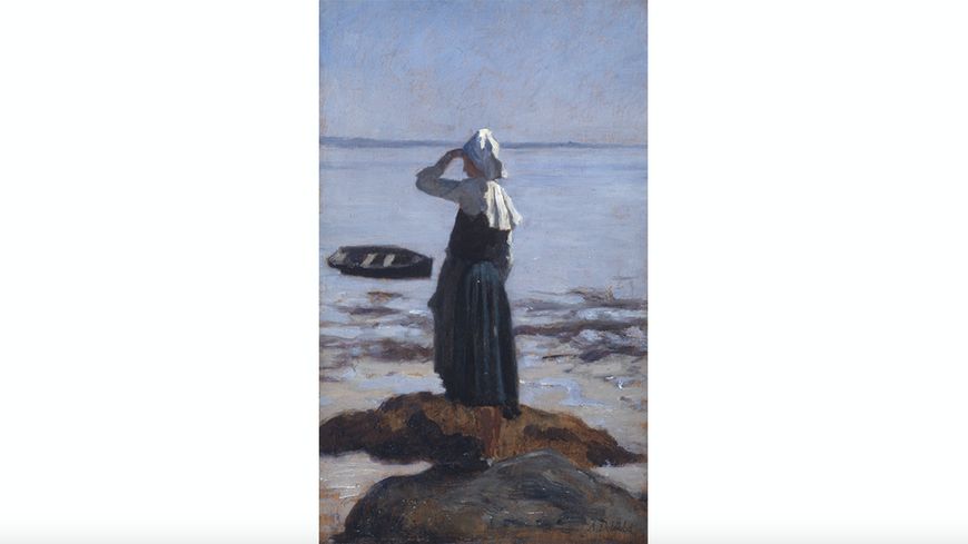 Alfred Delobbe (Paris, 1835 ; Paris, 1920). L’Attente, 1885, Huile sur bois, signée, 33,5 x 20,5 cm
