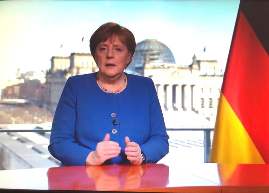 Angela Merkel le 22 mars 2020 lors de sa prise de parole inédite à la télévision.